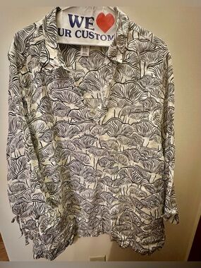 Linen Rachel Zoe Black & Cream Mushroom Print Button-Front Shirt